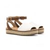 Sandalia Plana Mujer Mustang Amelie en blanco y marrón, estilo menorquina con plataforma de yute