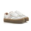 Zapatillas Niña Mustang Bigger 81198 en color blanco con detalles rosa y gris, suela de plataforma estilo retro