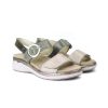 Sandalia para Mujer de Suave 3314 en piel beige, verde y dorado metalizado