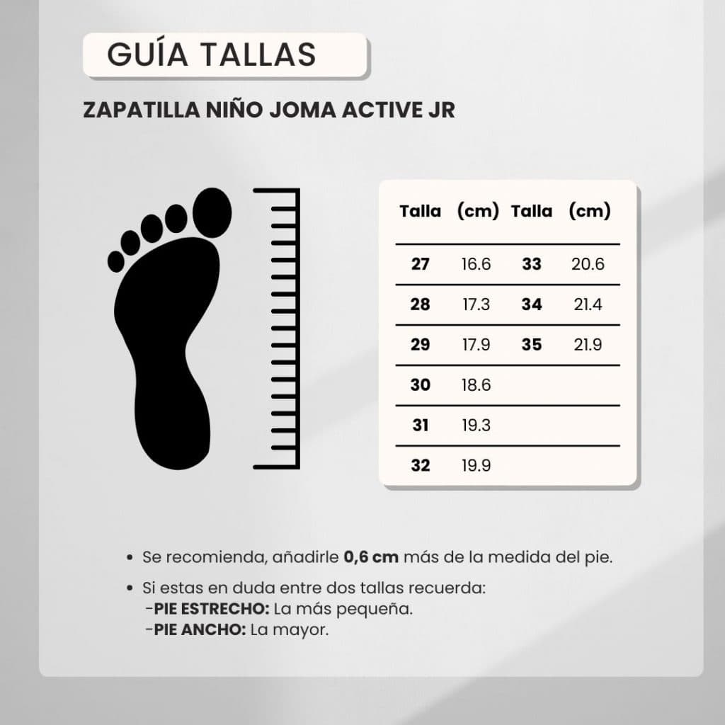 Guia de tallas Joma Niño Active JR