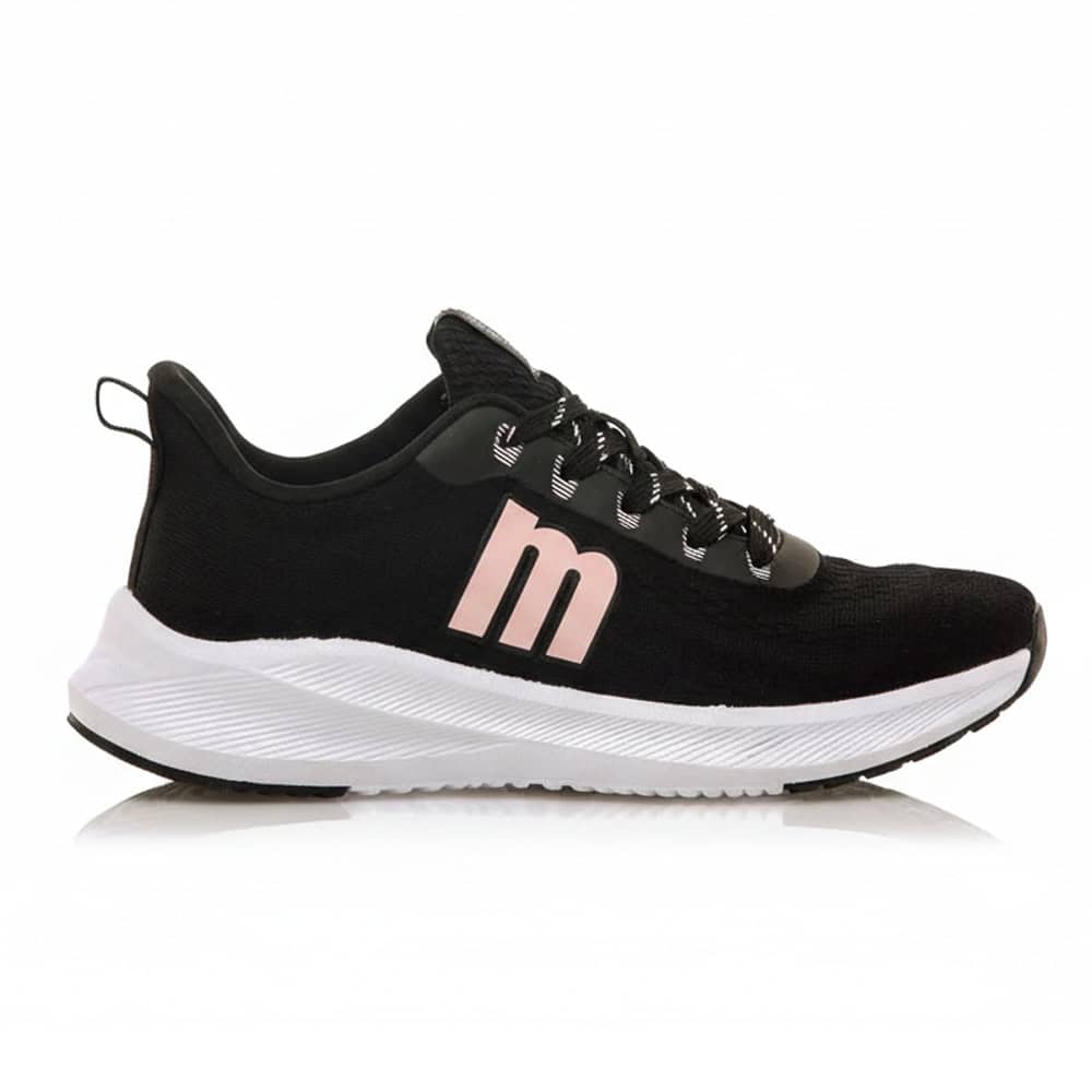 Zapatilla Mujer Mustang SOMO 60802 en color negro con cordones bicolor y logo rosa lateral
