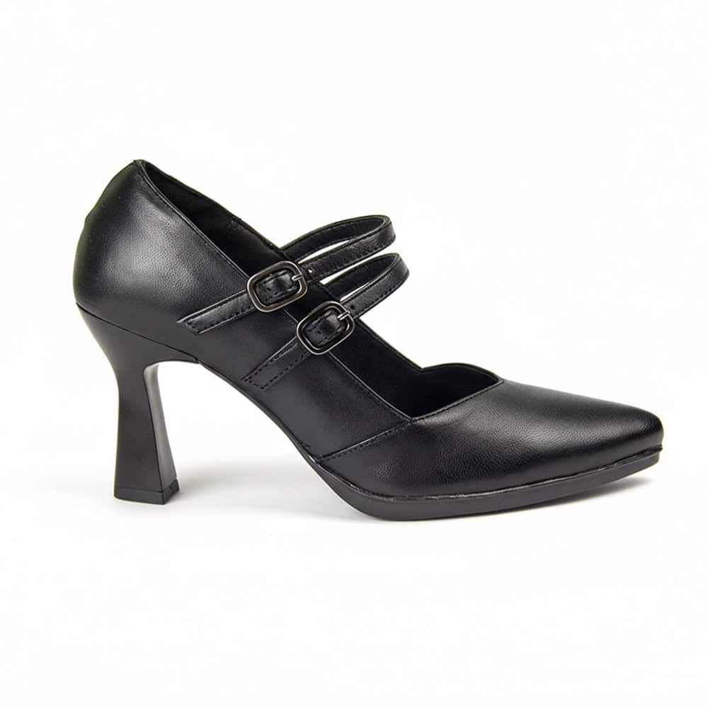 Zapato Tacón Mujer Desiree Saga9 estilo Mary Janes en piel negra con cierre de hebilla