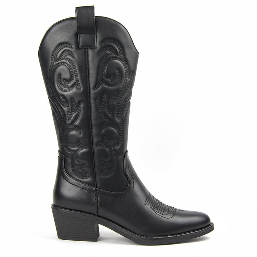 Botín Mujer Cowboy Negro 5121 en antelina con tacón bajo de 5 cm