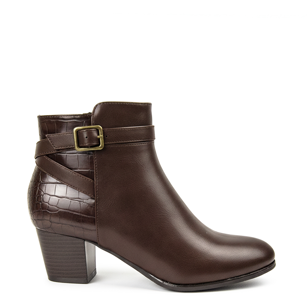 Botín Tacón Mujer Marrón 5091 con hebilla lateral decorativa y efecto coco