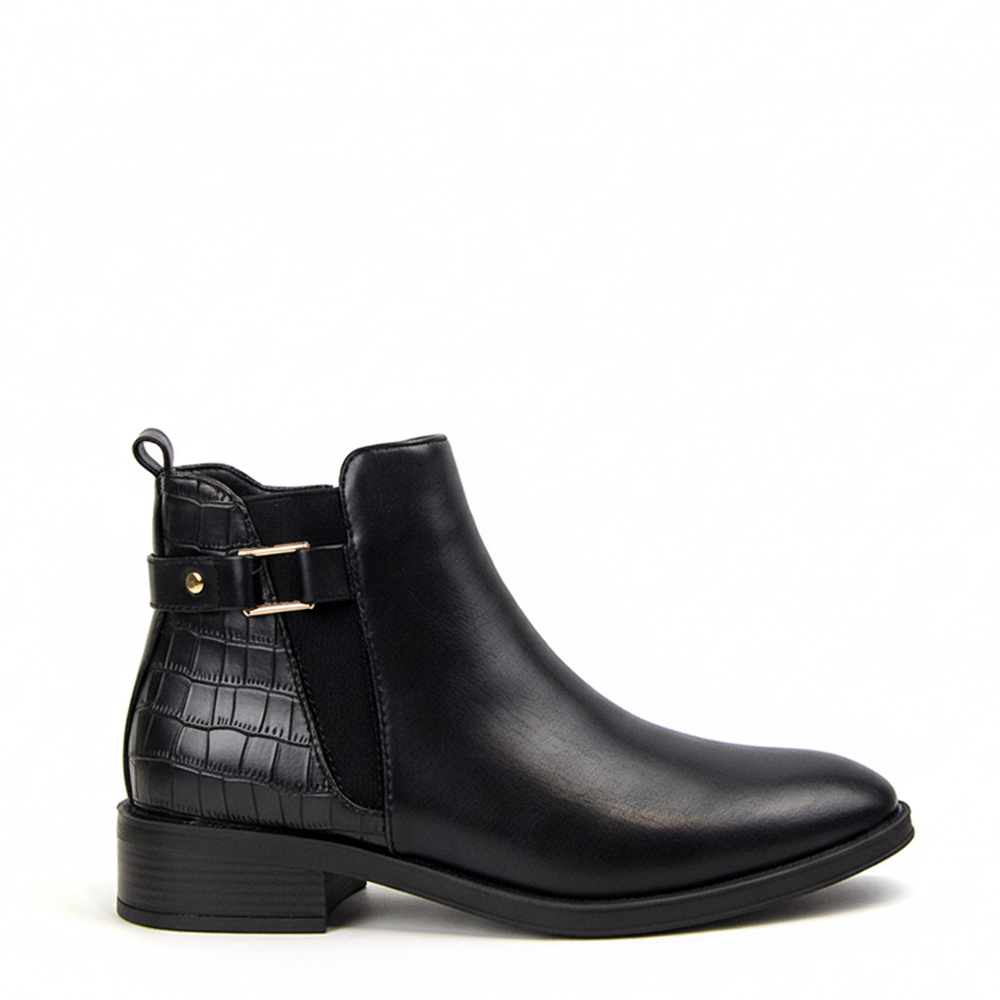 Botines Mujer Planos Negro 5119 estilo Chelsea con detalle coco trasero