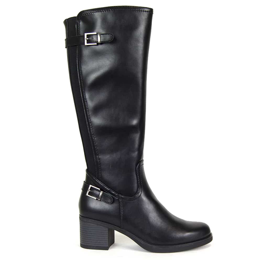 Bota Mujer Negro Tacón 5125 con elástico trasero y doble hebilla decorativa