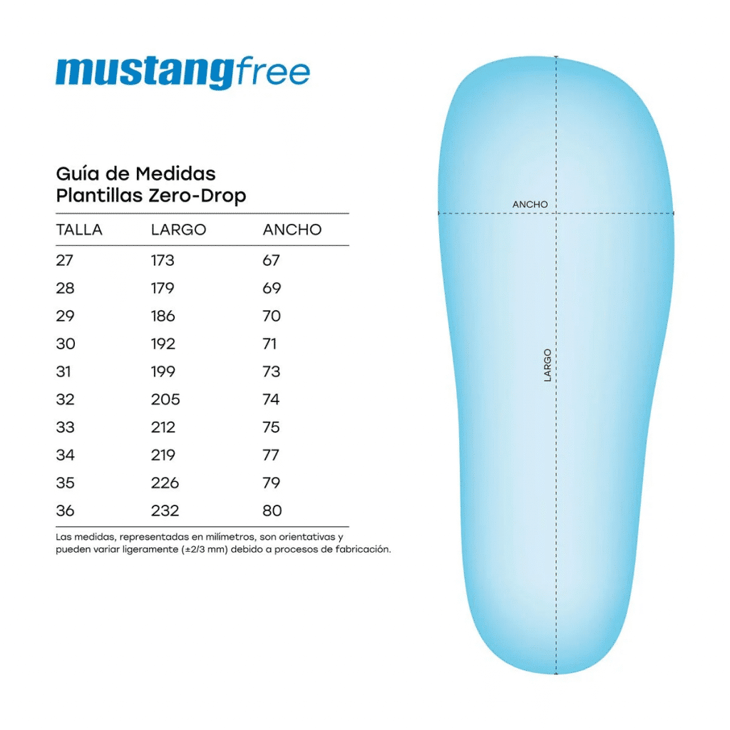 Guia de tallas Mustang Free Barefoot Junior