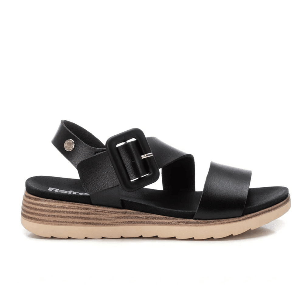 sandalias cómodas mujer negras cuña baja Refresh