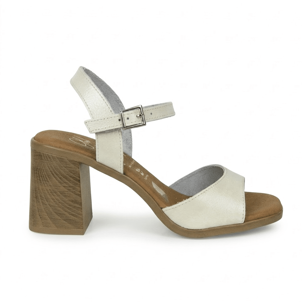sandalias tacón mujer charol elegantes Olinia beige