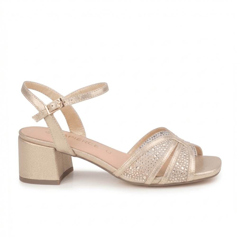 sandalia tacón bajo mujer dorada 5206