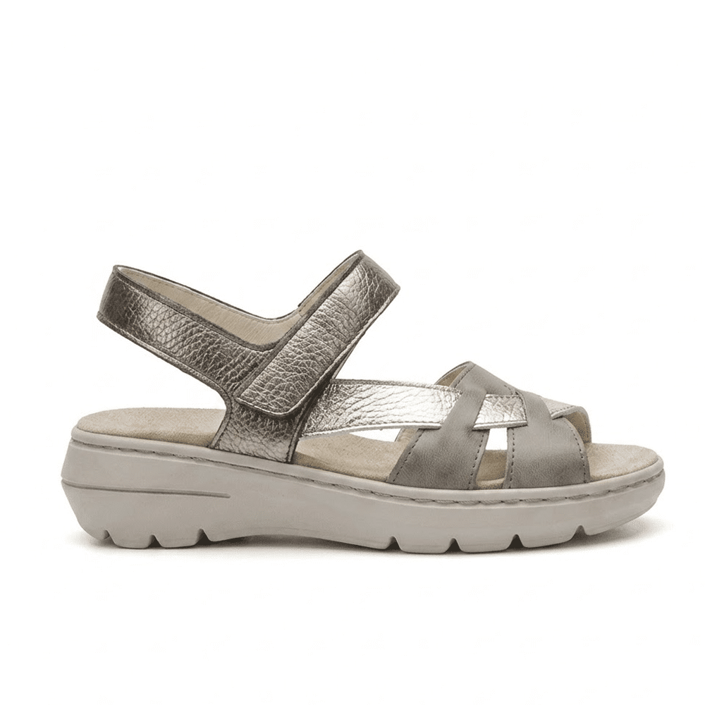 sandalia mujer Suave Mary Aztec tira cruzada piel verde dorado plata vieja vista frontal