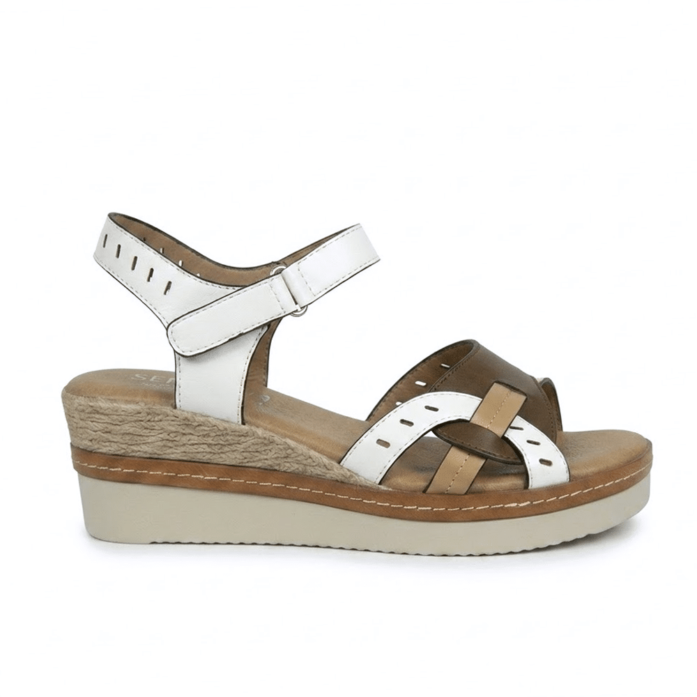 sandalia cuña mujer Hispaflex 5305 pala multitiras efecto piel vista frontal