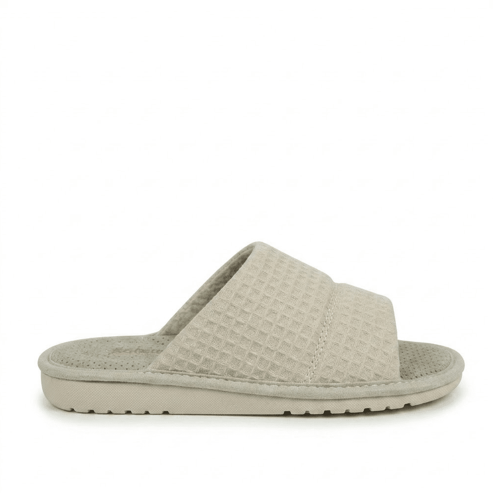 Zapatillas casa mujer Gomus 5299 beige abierta textil vista frontal