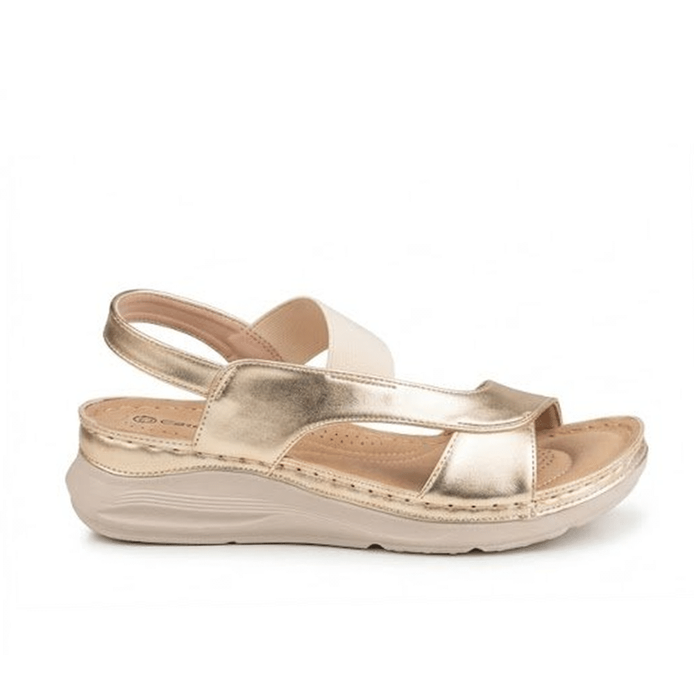 sandalia cómoda mujer Cervera 5350 dorado elástico cruzado imitación piel vista frontal