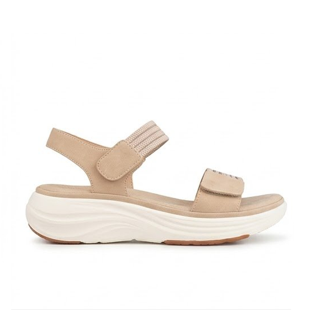 sandalia deportiva mujer Cervera 5355 beige doble velcro tiras elásticas vista frontal