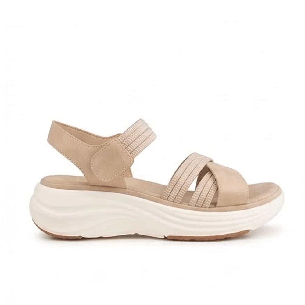 sandalia deportiva mujer Cervera 5356 beige imitación piel tiras elásticas vista frontal