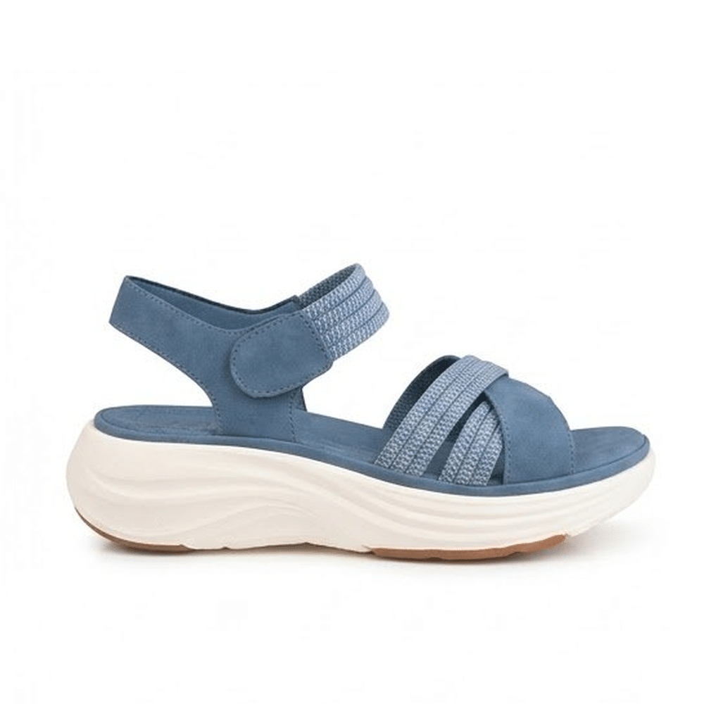 sandalia deportiva mujer Cervera 5356 azul imitación piel tiras elásticas vista frontal