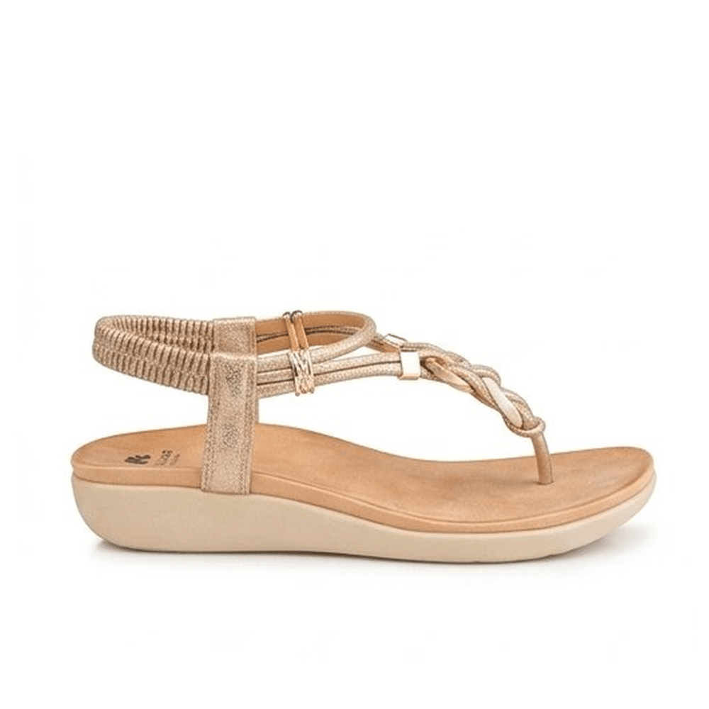 sandalia mujer elegante Cervera 5351 dorado corte T elástico vista frontal