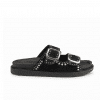 sandalia plana mujer Cervera 5360 negro antelina textil tachuelas pala hebilla frontal