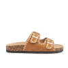 sandalia plana mujer Cervera 5361 camel dos tiras hebilla diseño limpio vista frontal