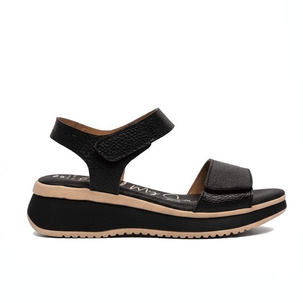 sandalia comoda mujer Oh My Sandals Selene negro piel velcro cuña 5 cm vista frontal
